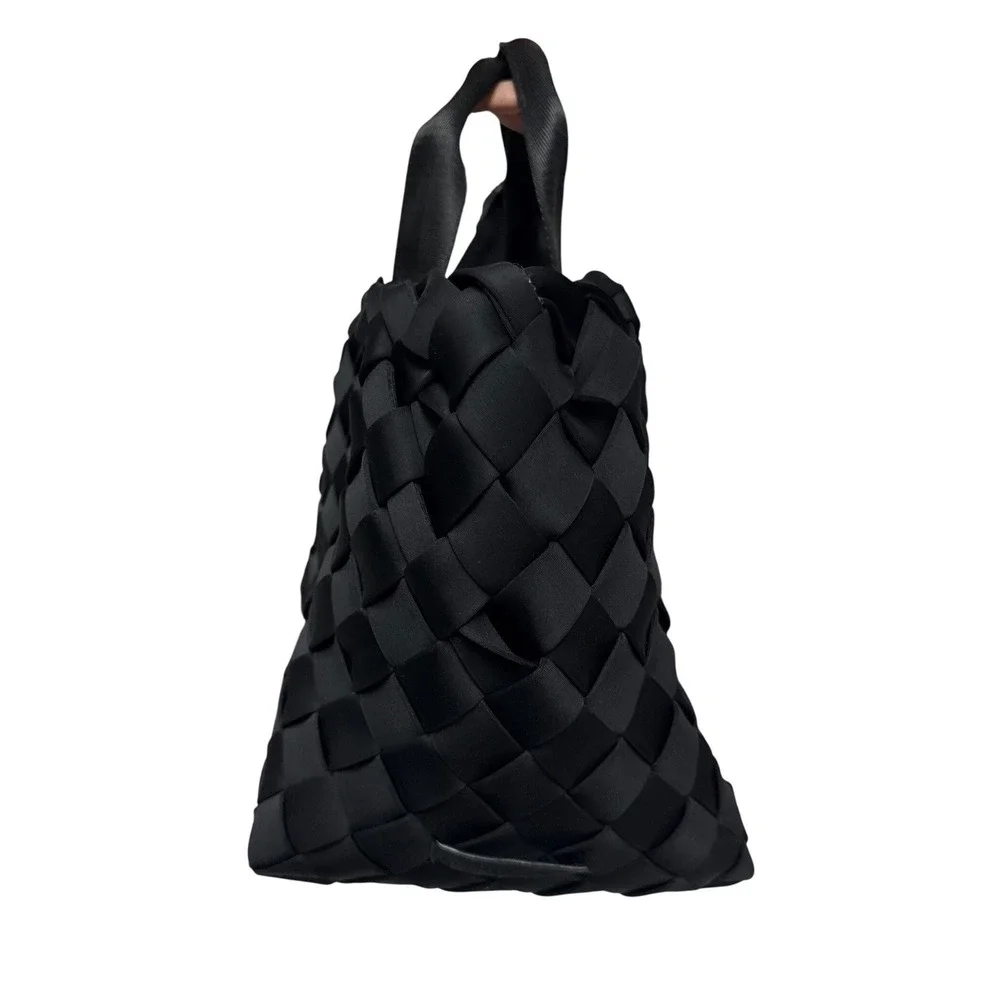Naghedi Tangier Medium Tote Women Black Woven Neoprene Luxury Handbag St barths
